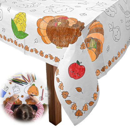 Color Your Own Thanksgiving Tablecloth- Fun Holiday Kids' Table Activity- 50" x 40" Disposable Paper Cover Coloring Craft for Fall Holiday