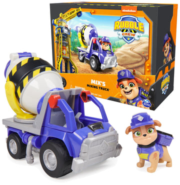Rubble & Crew, Mix’s Cement Mixer Toy Truck with Action Figure and Movable Construction Toys, Kids Toys for Ages 3 and Up