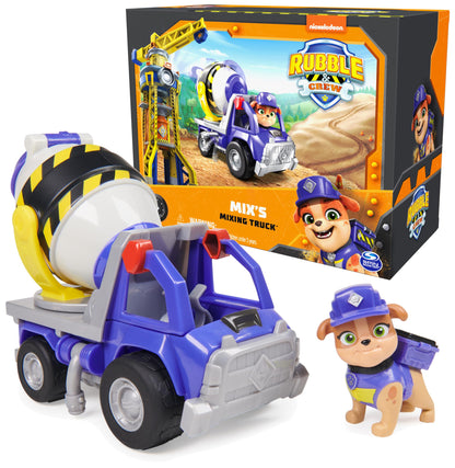 Rubble & Crew, Mix’s Cement Mixer Toy Truck with Action Figure and Movable Construction Toys, Kids Toys for Ages 3 and Up