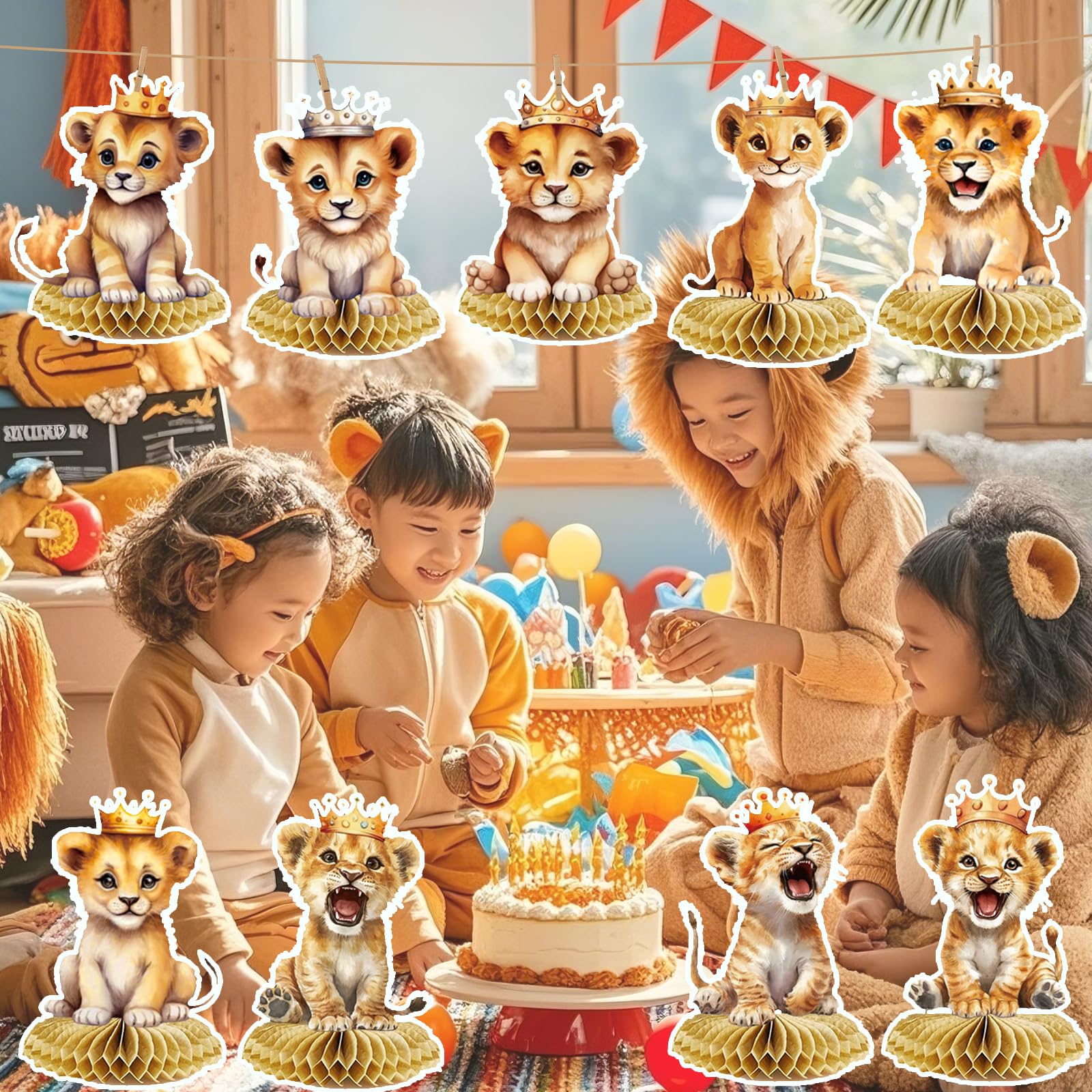 Lion Baby Shower Decorations? Lion Birthday Party Decorations Honeycomb Centerpieces Safari Centerpieces for Tables for Boy Girls Birthday Party
