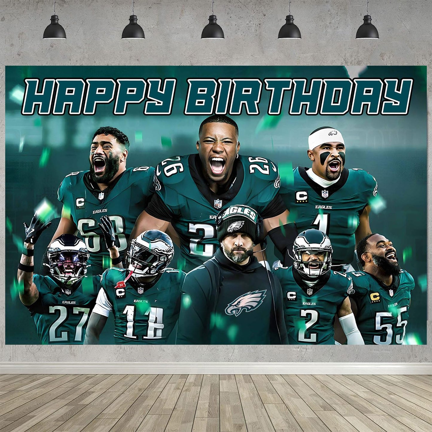American Football Birthday Party Decoration,Photo Background 5 x 3 FT, 18 Pcs Balloons,Philadelphia Merch Party Backdrop Supplies