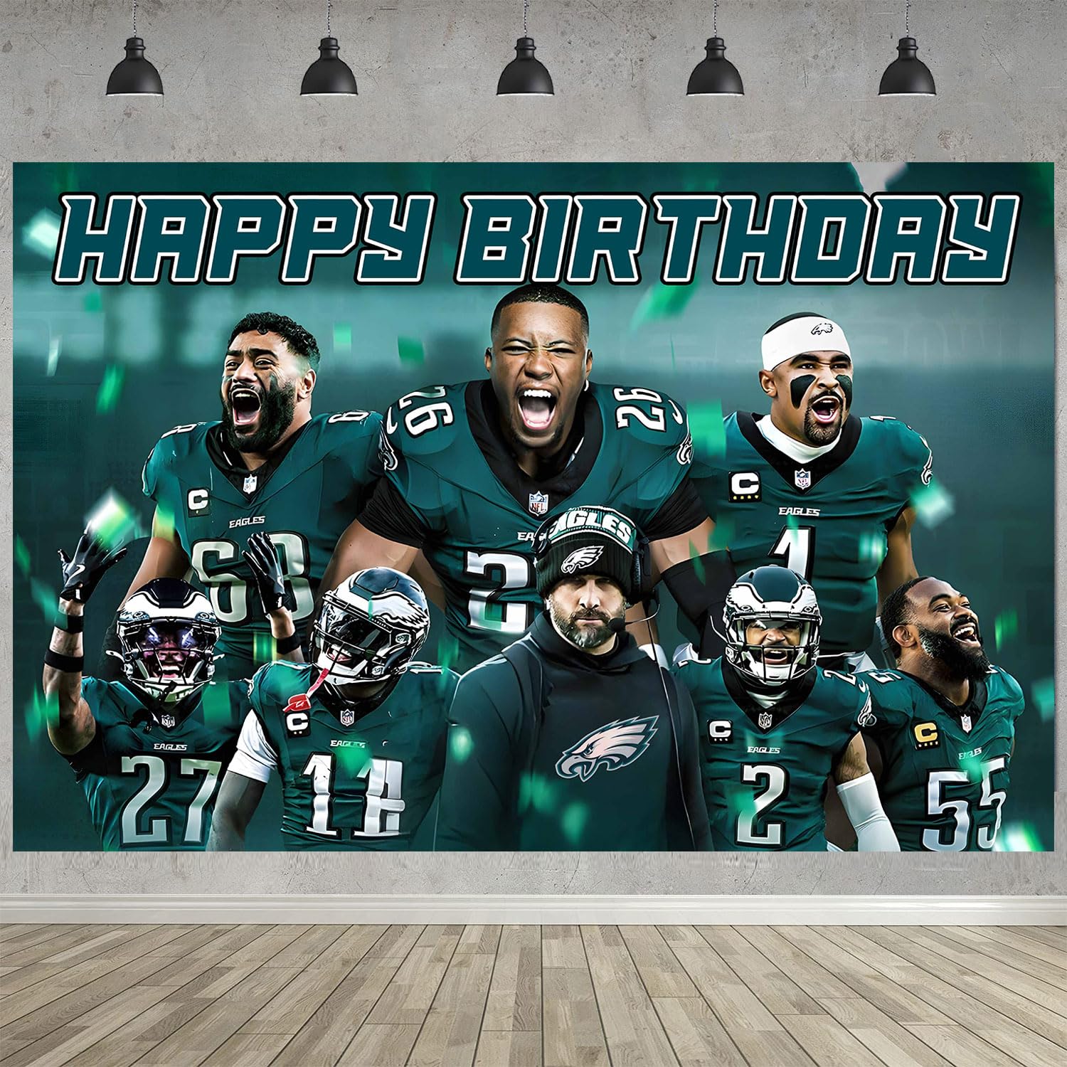 American Football Birthday Party Decoration,Photo Background 5 x 3 FT, 18 Pcs Balloons,Philadelphia Merch Party Backdrop Supplies