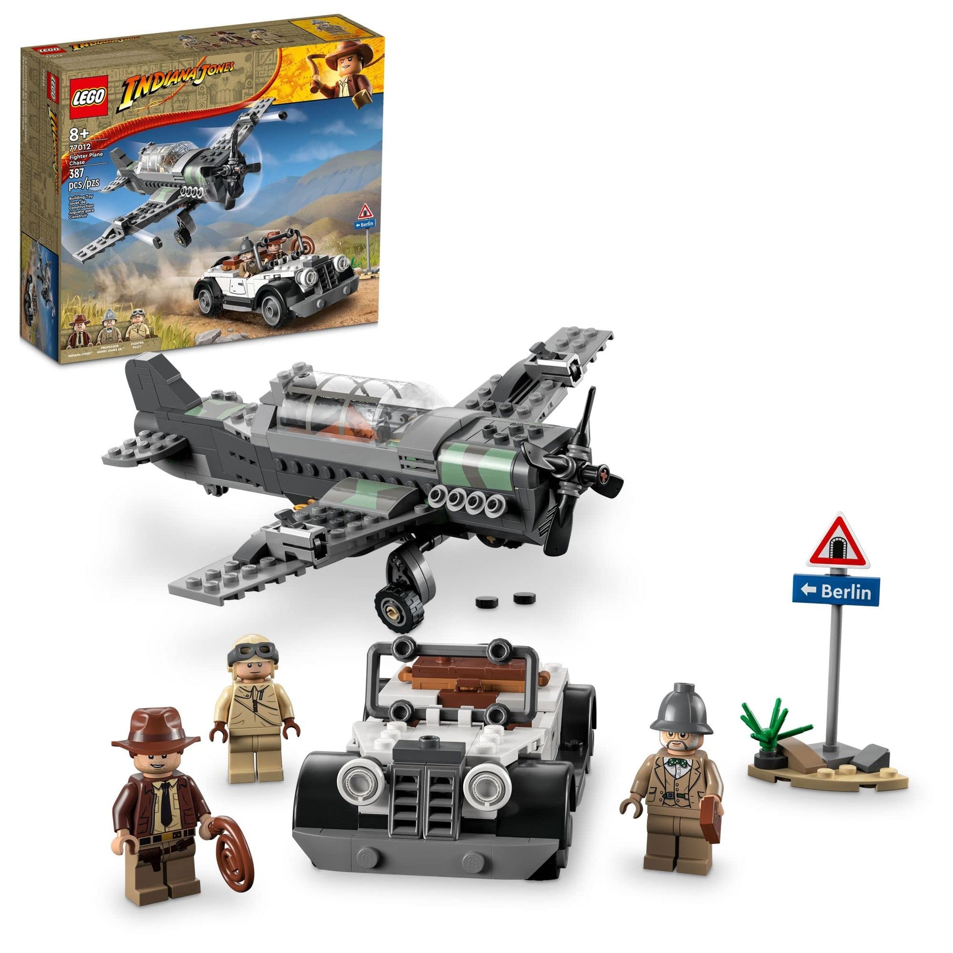 LEGO Indiana Jones and the Last Crusade Fighter Plane Chase 77012 Building Set, Featuring a Buildable Car Airplane Toy, 3 Minifigures Including Jones