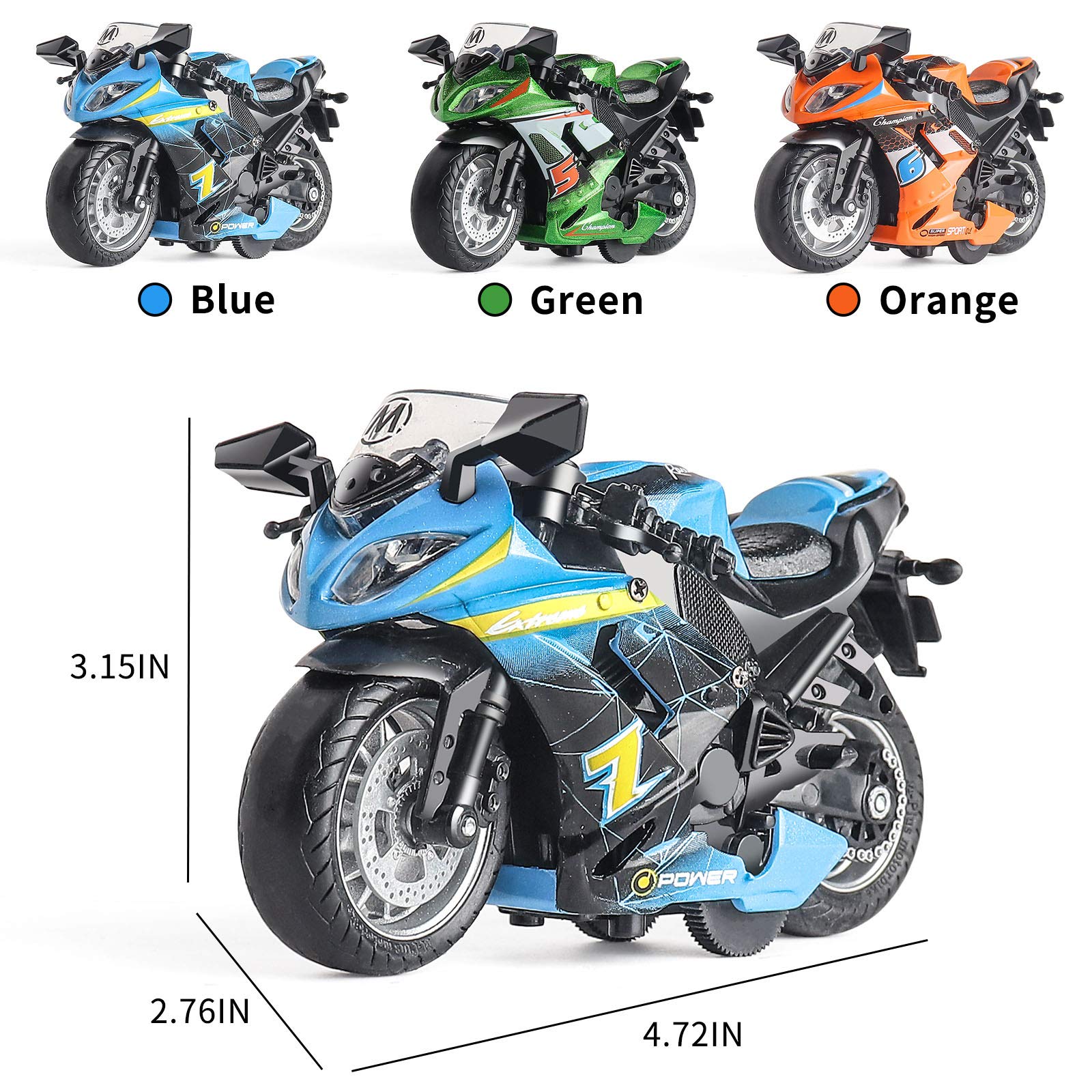 MING YING 66 Toy Motorcycle - Pull Back Toy Car with Sound and Light Toy,Toy Motorcycles for Boys,Toys for 3-9 Year Old Boys (Blue)