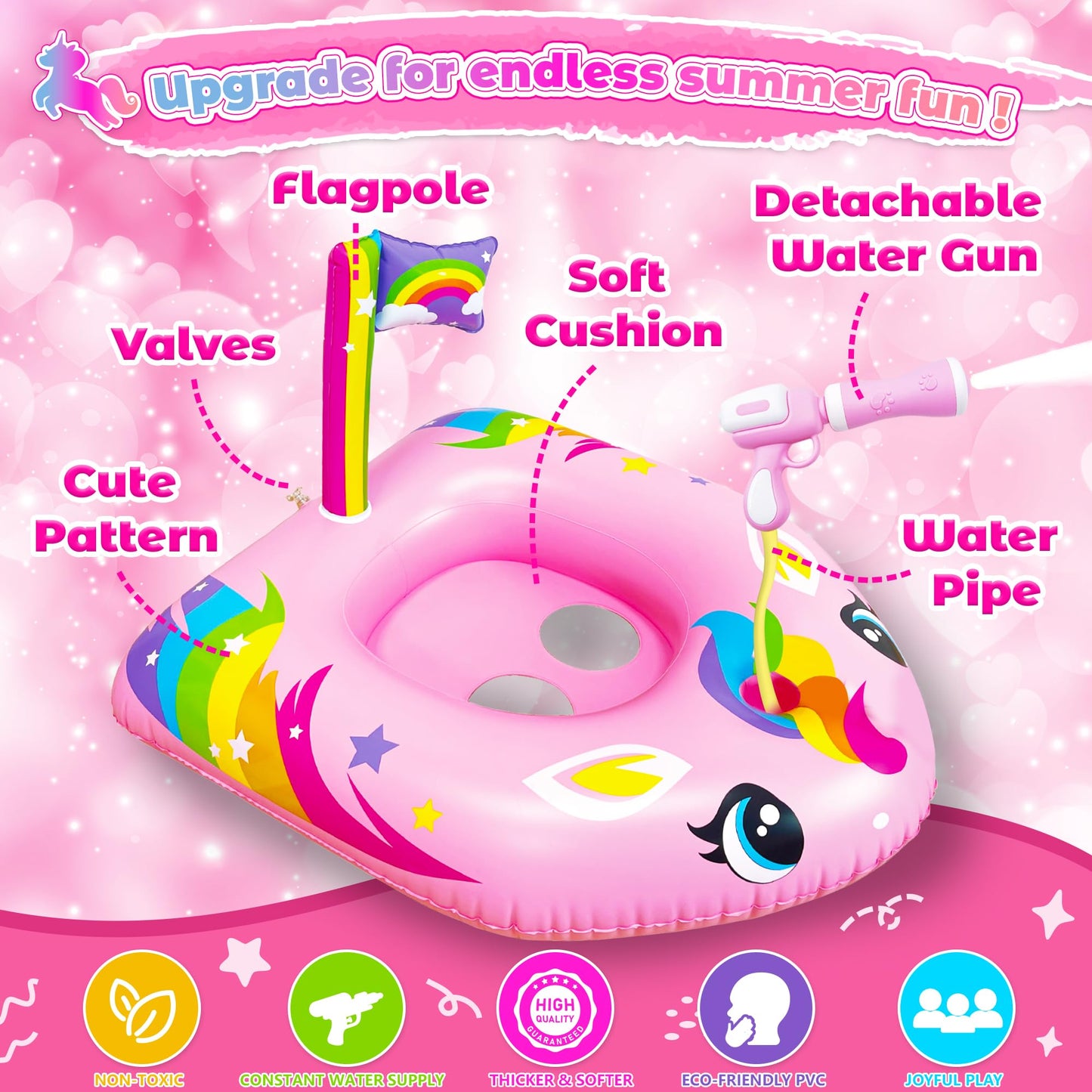Unicorn Pool Float for Kids with Water Gun, Inflatable Pool Floatie Toy