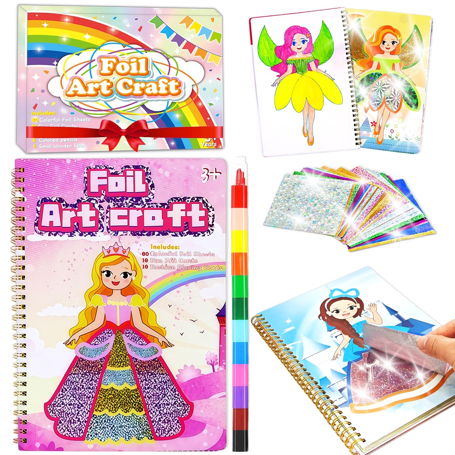 NaTuGi Foil Art Fun for Kids - Colorful Princess Theme Arts and Crafts Kits?Kids Fun Art Supplies ?Creative Birthday Gift ?Travel Toys?Suitable