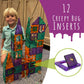 DIY jr Creepy Archi Tiles - Magnetic Tiles for Kids - Colorful Construction Building Blocks with Bugs, Storage Bag, Stickers, Tweezers - Creative