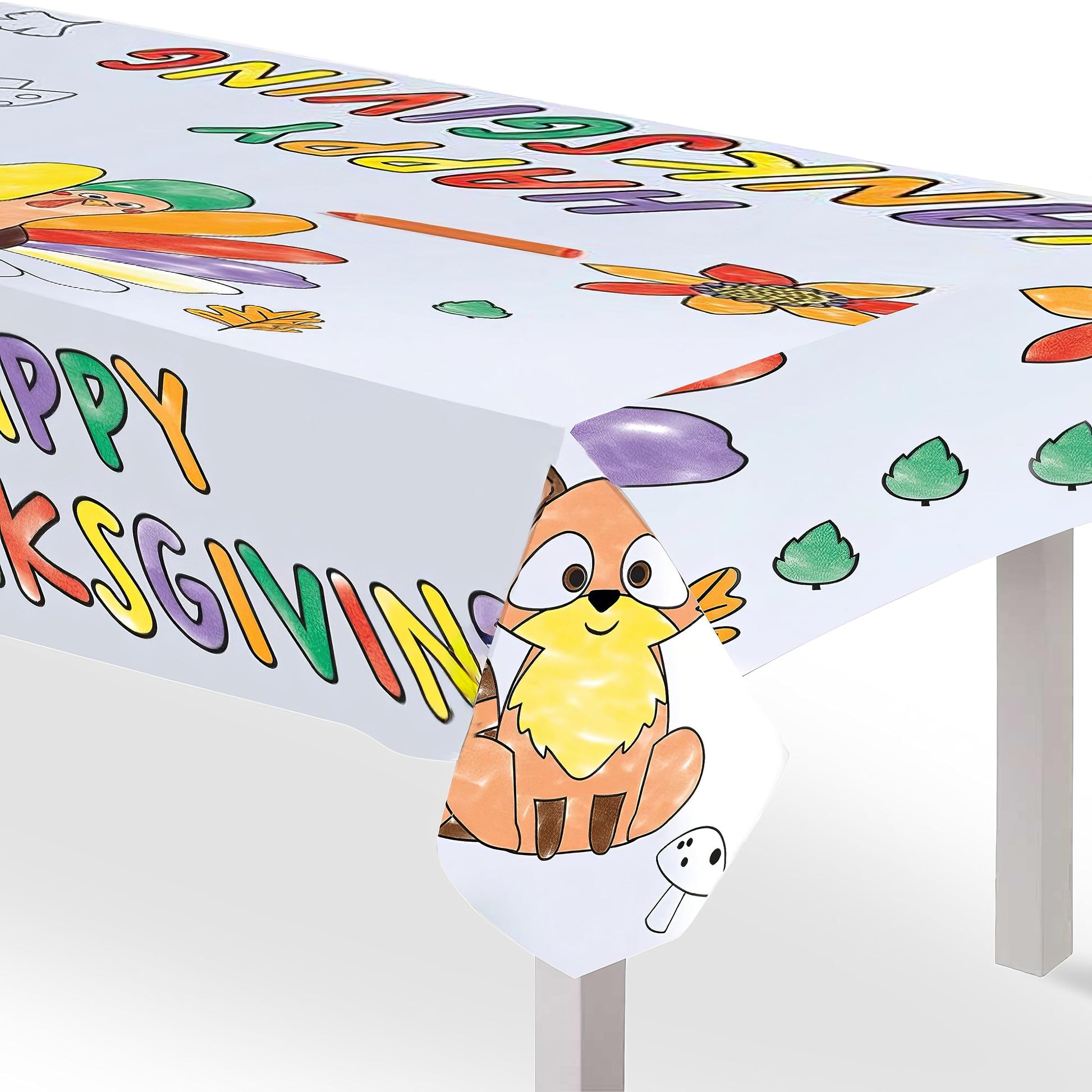 Happy Thanksgiving Coloring Tablecover - 48" x 36" | White | 1 Pc.