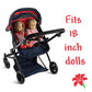 Double Doll Stroller for Twin Baby Dolls - Convertible Seat Toy Stroller for Toddlers 3 Years and up, Adjustable Handle with Storage Basket, Red