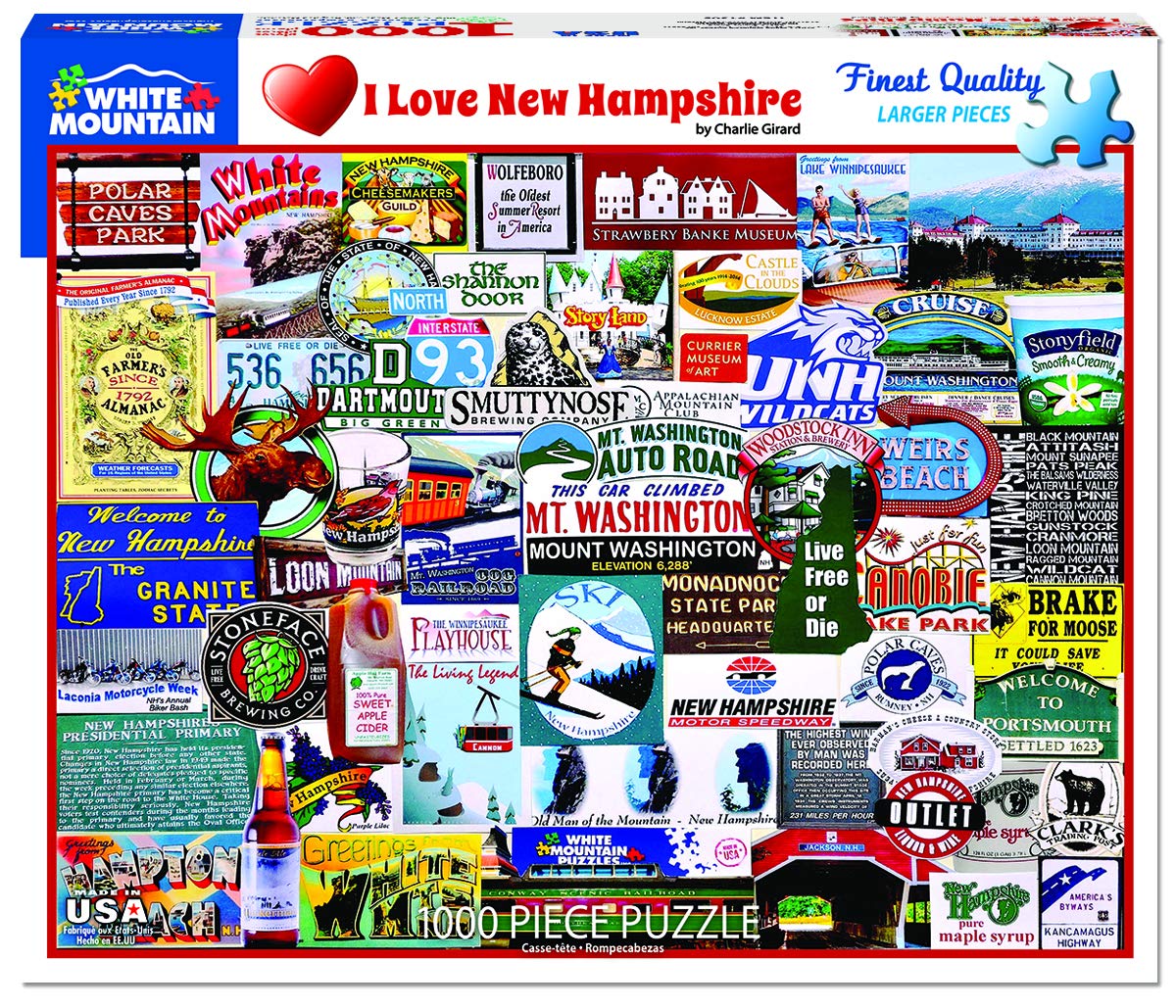 White Mountain 1000 Piece Jigsaw Puzzle State Icons, I Love New Hampshire