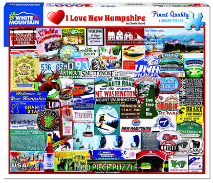 White Mountain 1000 Piece Jigsaw Puzzle State Icons, I Love New Hampshire