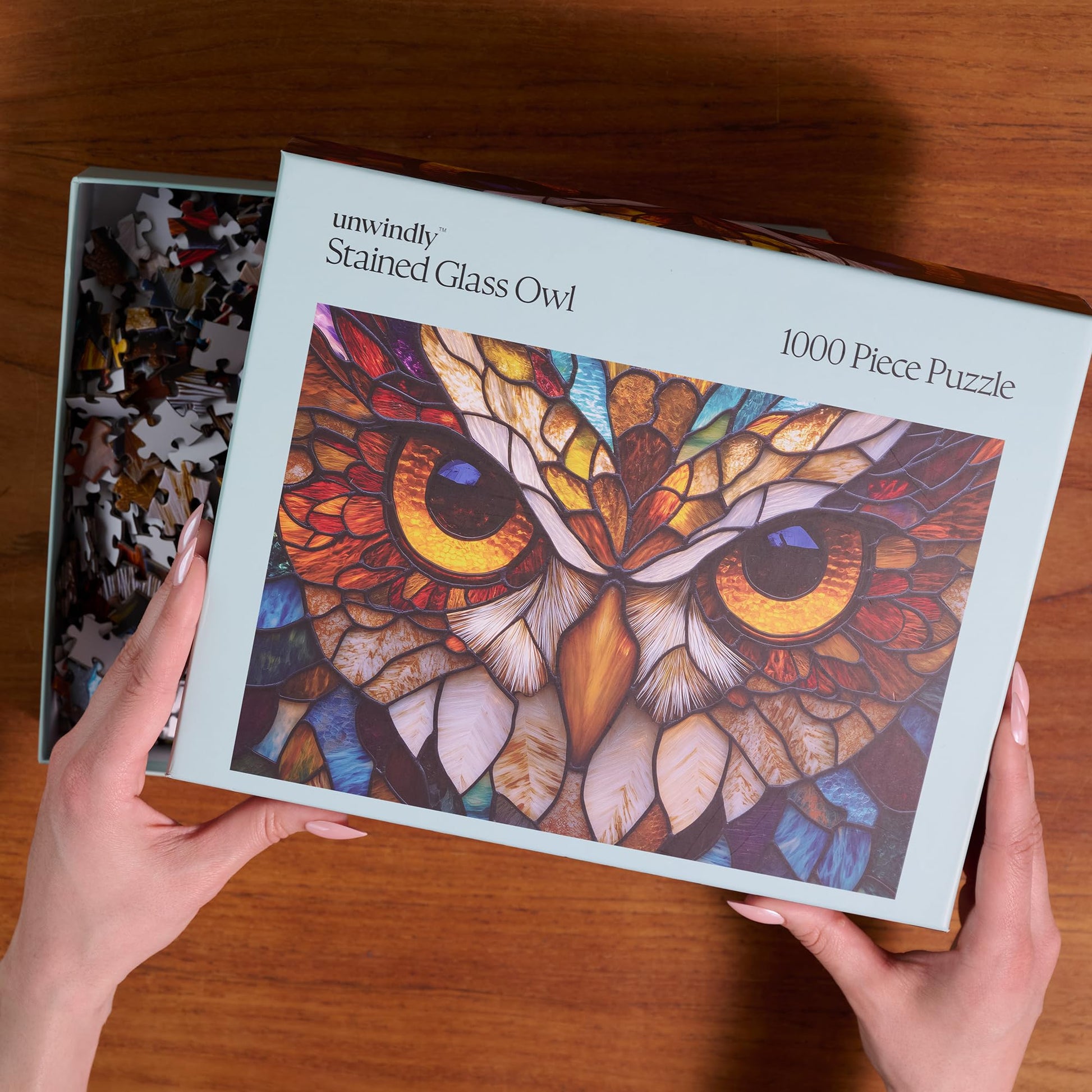 Stained Glass Owl Jigsaw Puzzle for Adults - 1000 Piece Puzzle with Bonus Poster Included, Unique Design & Vibrant Colors