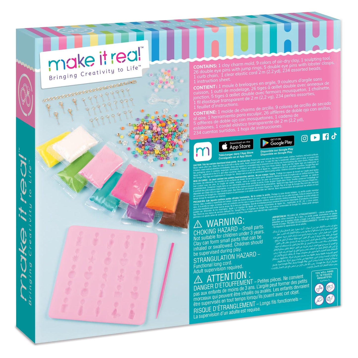 Make It Real:Clay Charm DIY Jewelry Kit - Make 30+ Clay No Bake Charms to Attach to Your Chain, Arts & Crafts, Girls & Kids Ages 8+