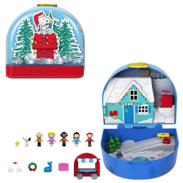 Polly Pocket x Peanuts Collector Compact, Micro Dolls and Playset, 7 Themed Accessories, 4 Iconic Locations, Snoopy & Woodstock