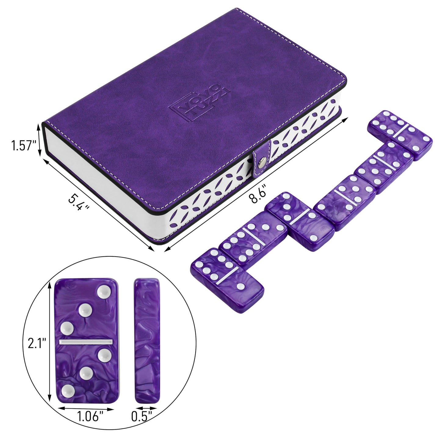 Vovotuzzi Dominos Set for Adults and Kids - Domino Set for Classic Board Games - Thick Jumbo Dominoes Double 6 for Travel Games - Purple Domino's 28