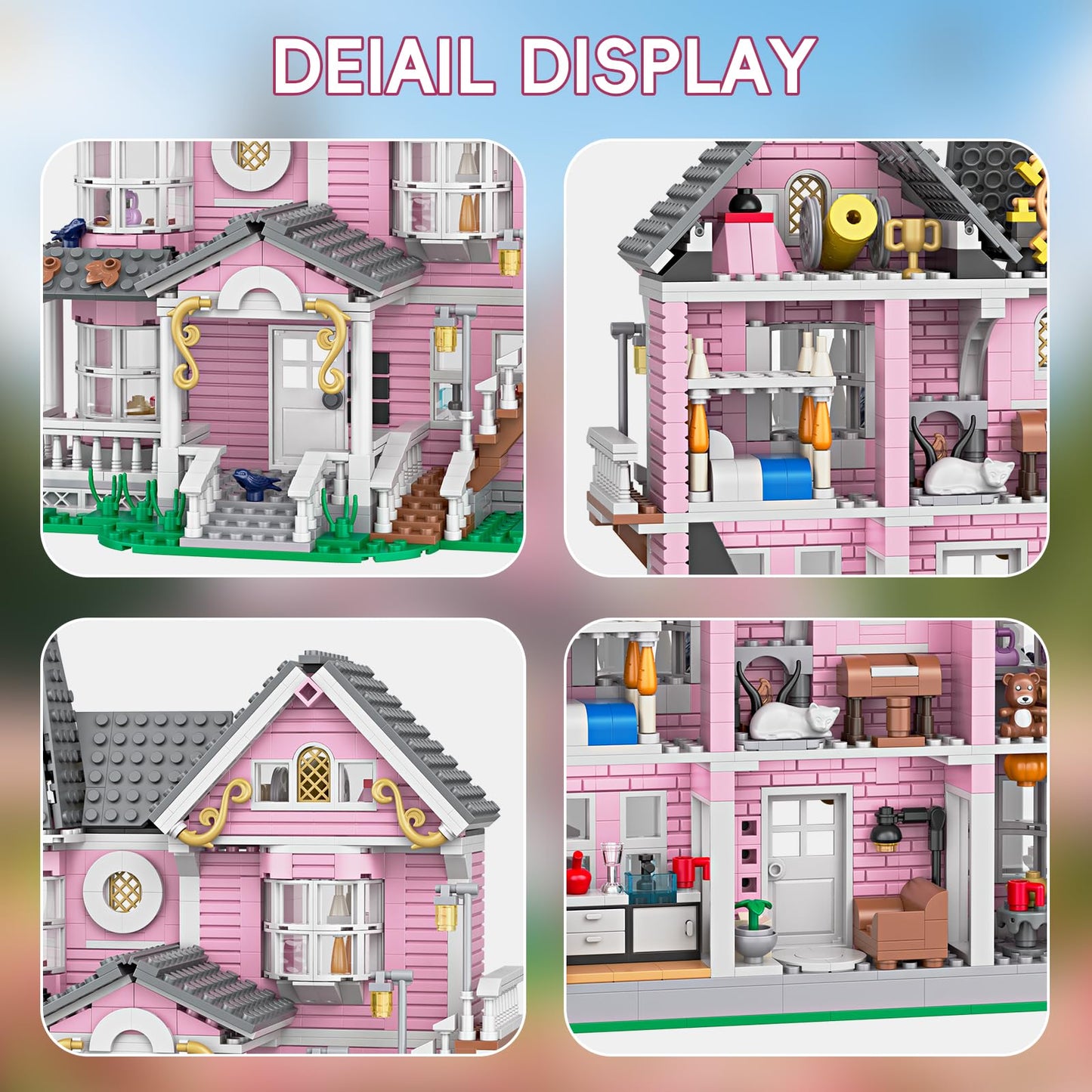 Myth Qholve Pink Palace Apartment Building Set Halloween Haunted House Blocks Detailed Castle House Model with Classic European Style Detailed