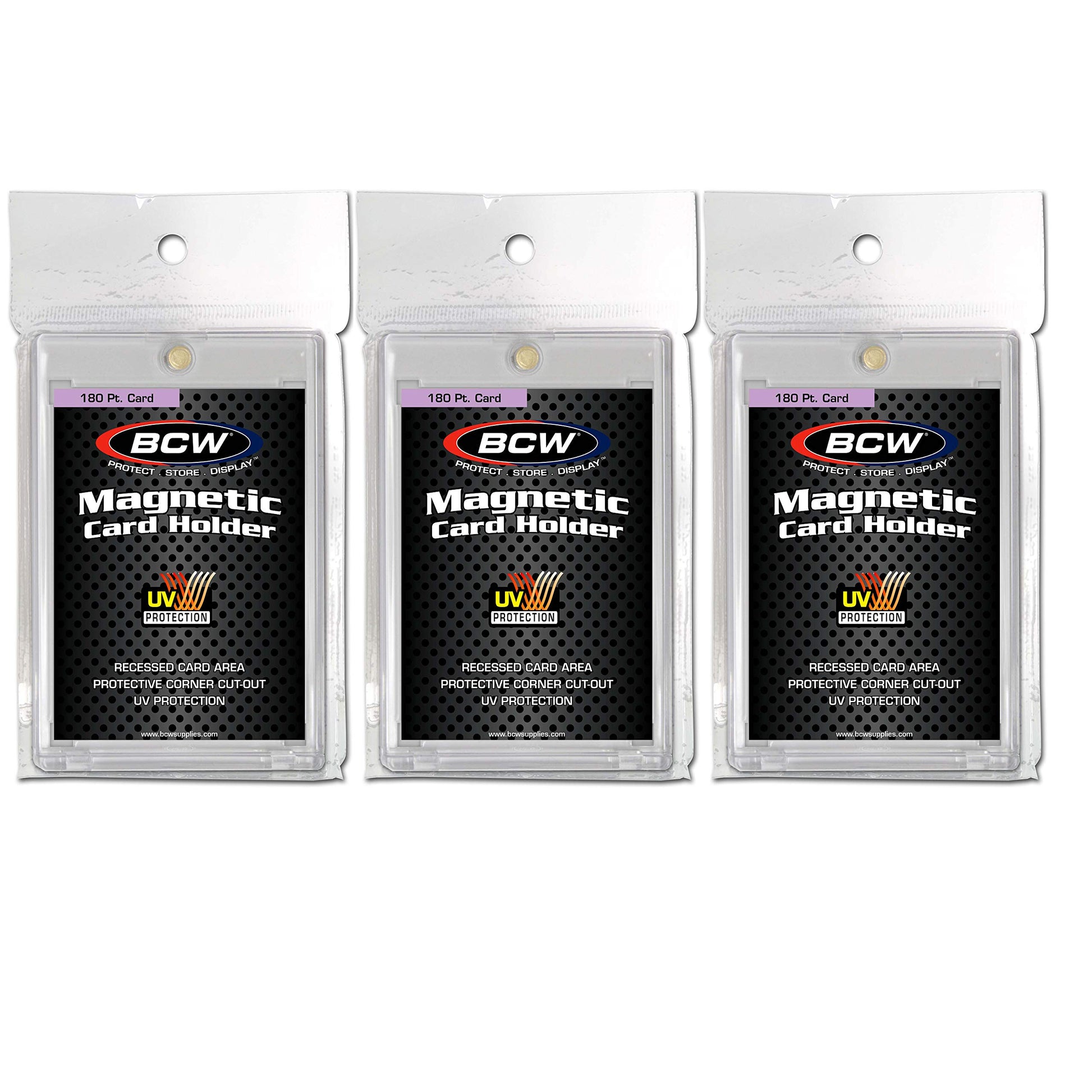 BCW Magnetic Card Holder -180 PT Thickness - 3 Pack | Protective Display Card Case with Secure Gold Magnet Closure | UV Protection, Quick Access
