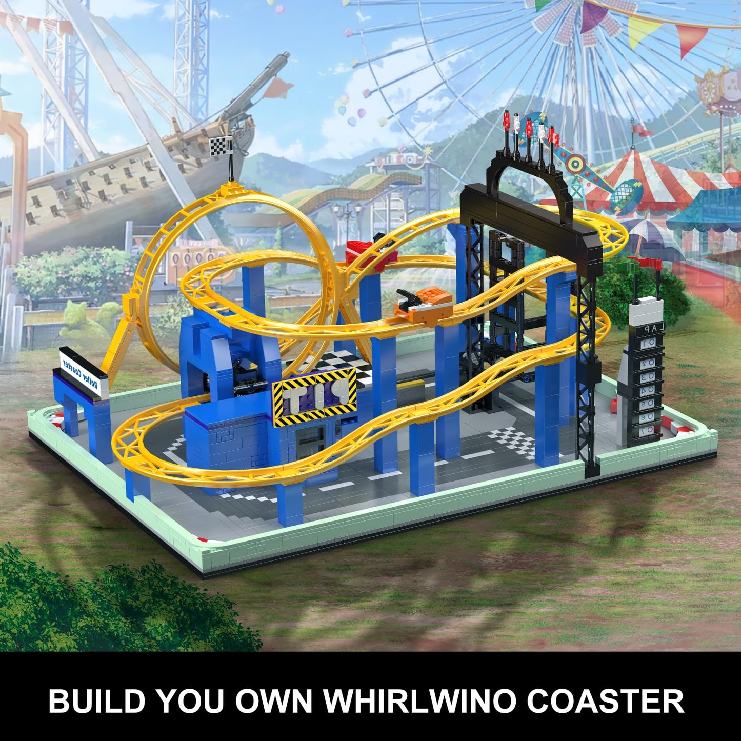 Mould King Roller Coaster Building Set, Large Amusement Park Coaster Model Kit with Motors, Whirlwind Coaster Creative Gift for Adults, STEM Toy Kit