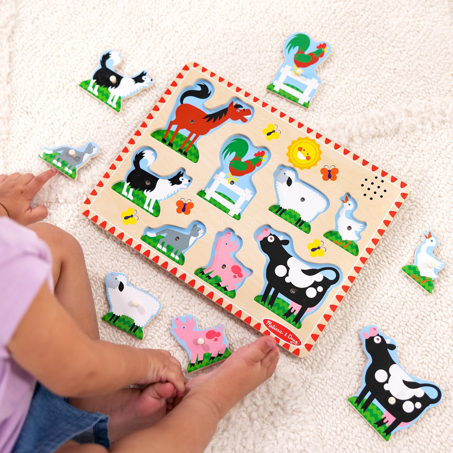 Melissa & Doug Wooden Light-Activated Sound Puzzle 2-Pack for Toddler and Preschool Boys and Girls - Farm Animals, Vehicles