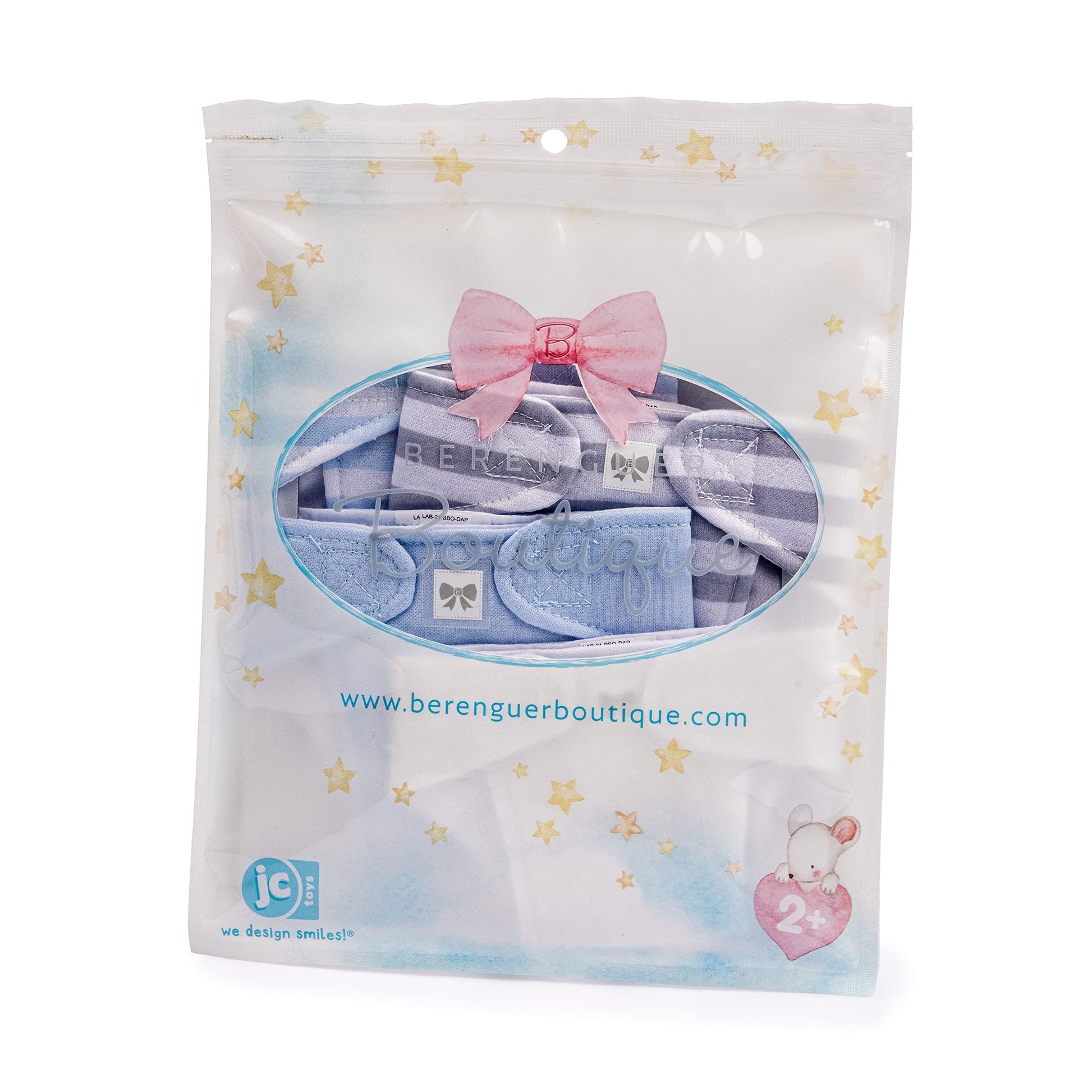 JC Toys Baby Doll Washable and Reusable Eco Diapers 4 Pack Fits Dolls 14 to 18 inch in Blue/White/Grey