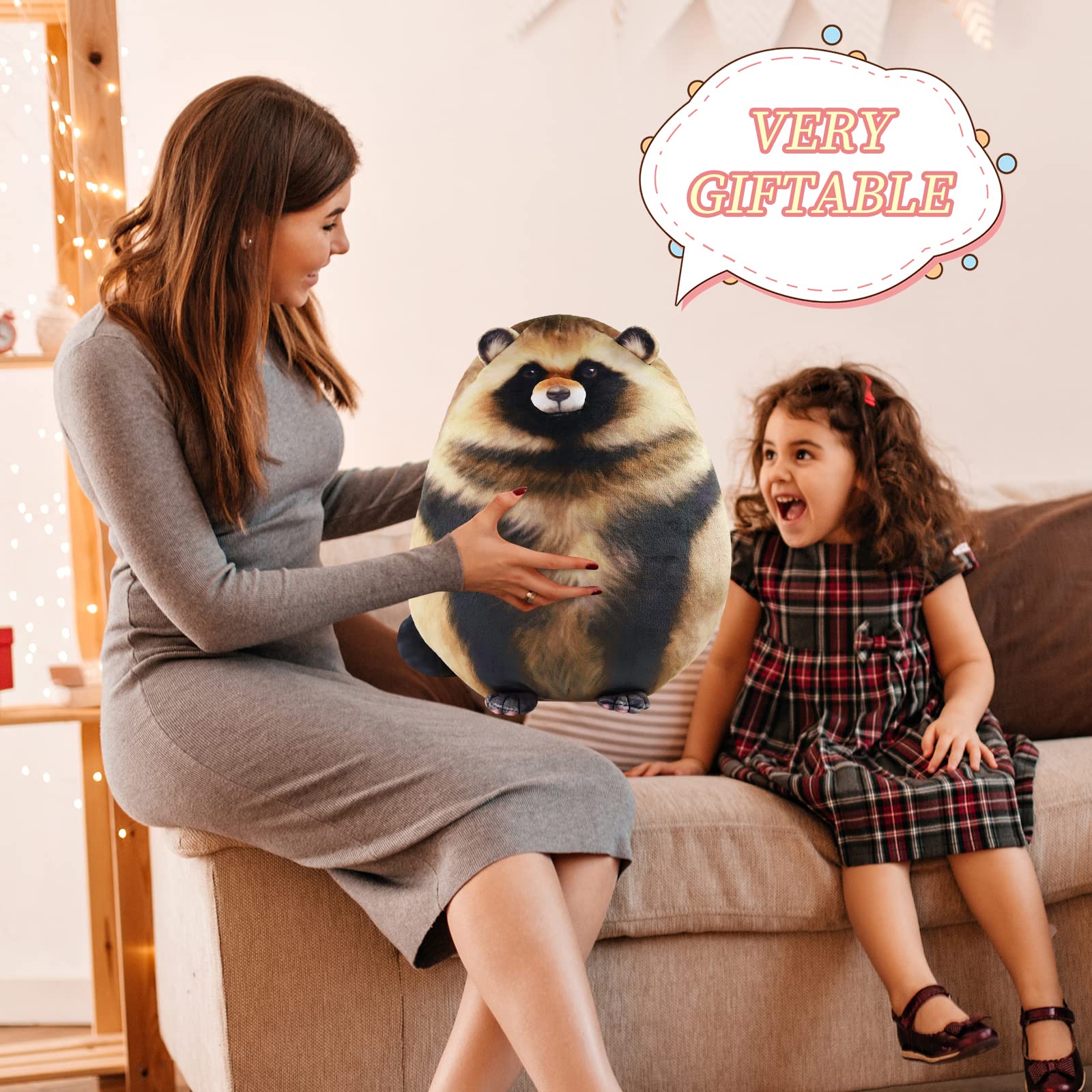Dinyinor Raccoon Plush Toy 12" - Ultra Soft Chubby Stuffed Animal Pillow, Kawaii Squishy Trash Panda Plushie, Huggable Lumbar Cushion & Room Decor