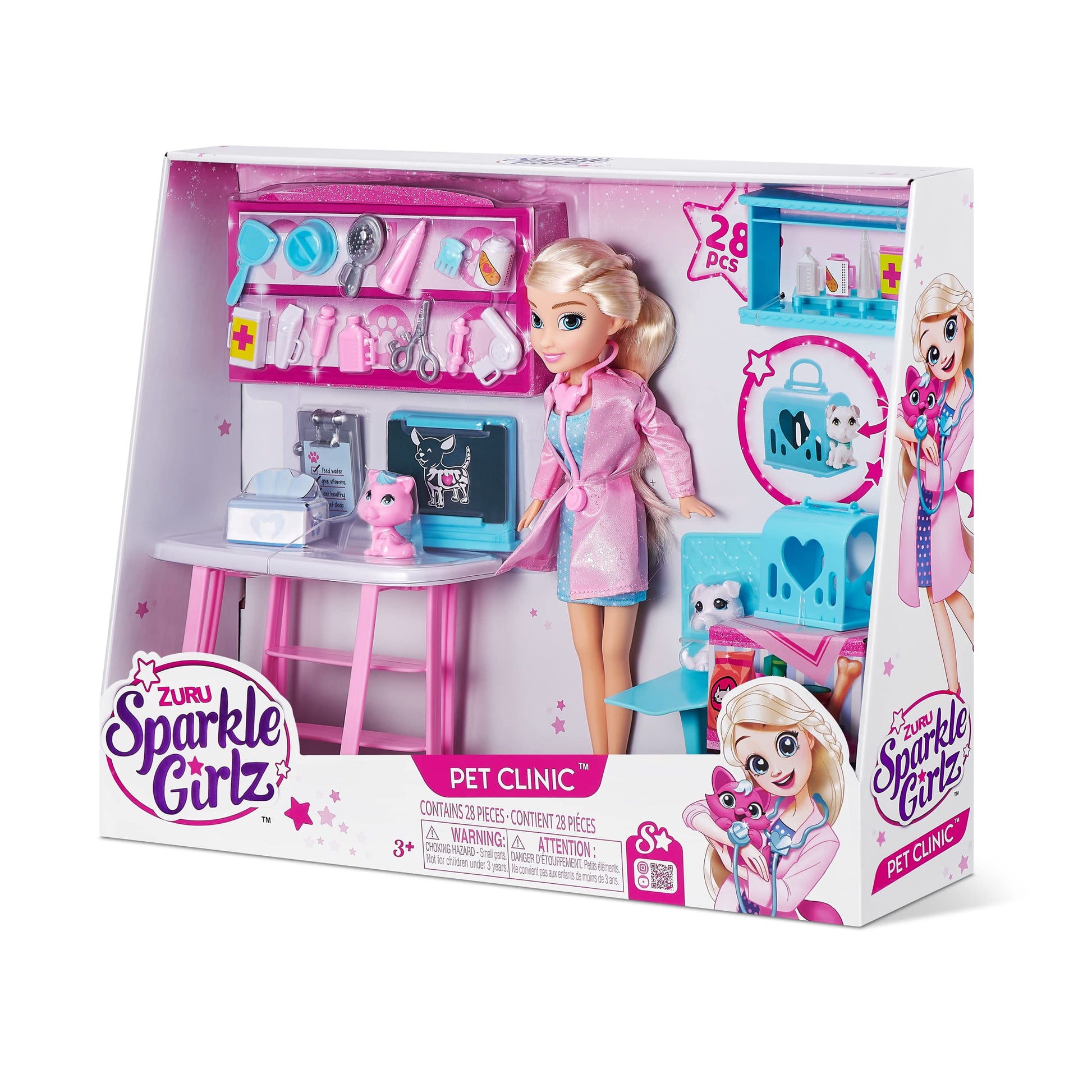 Sparkle Girlz Pet Clinic Doll Set Sparkle Veterinary Clinic Toy 10.5 Inch Doll and Animal Playset for Girls by ZURU