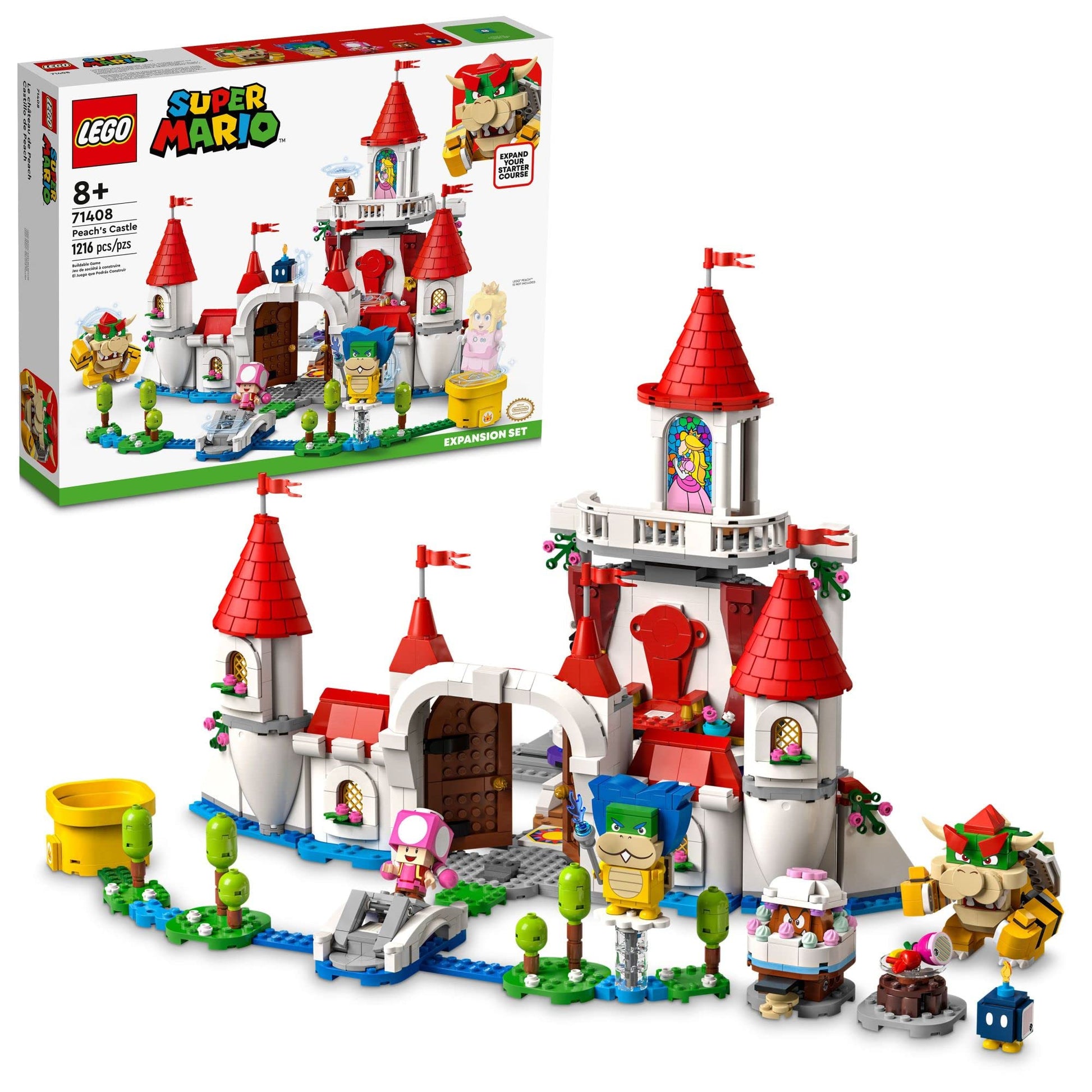 LEGO Super Mario Peach’s Castle Expansion Set 71408, Buildable Game Toy, Gifts for Kids Aged 8 Plus with Time Block Plus Bowser and Toadette Figures,