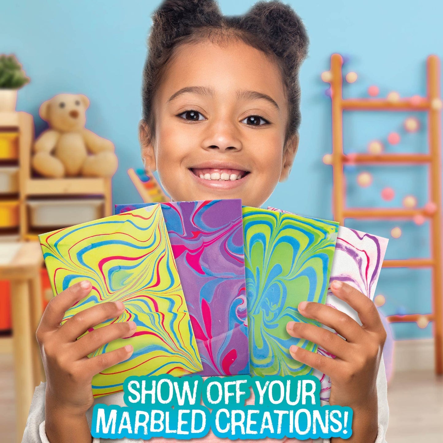 Made By Me Marbling Studio, 25-Piece Marbling Kit for Kids - Make 10 Pour Paint Art Projects - Dip & Paint Marbling Arts & Crafts for Ages 6-9 - Fun