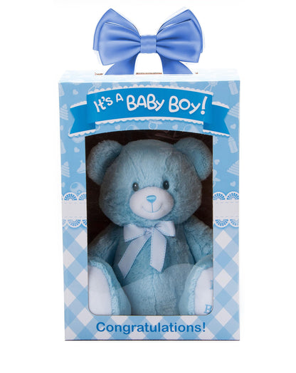 The Petting Zoo Bently Bear Stuffed Animal Plushie, Gifts for Kids, Everyday Teddy Bears, It’s a Boy Blue Bear Plush Toy with Display Box, 12 inches