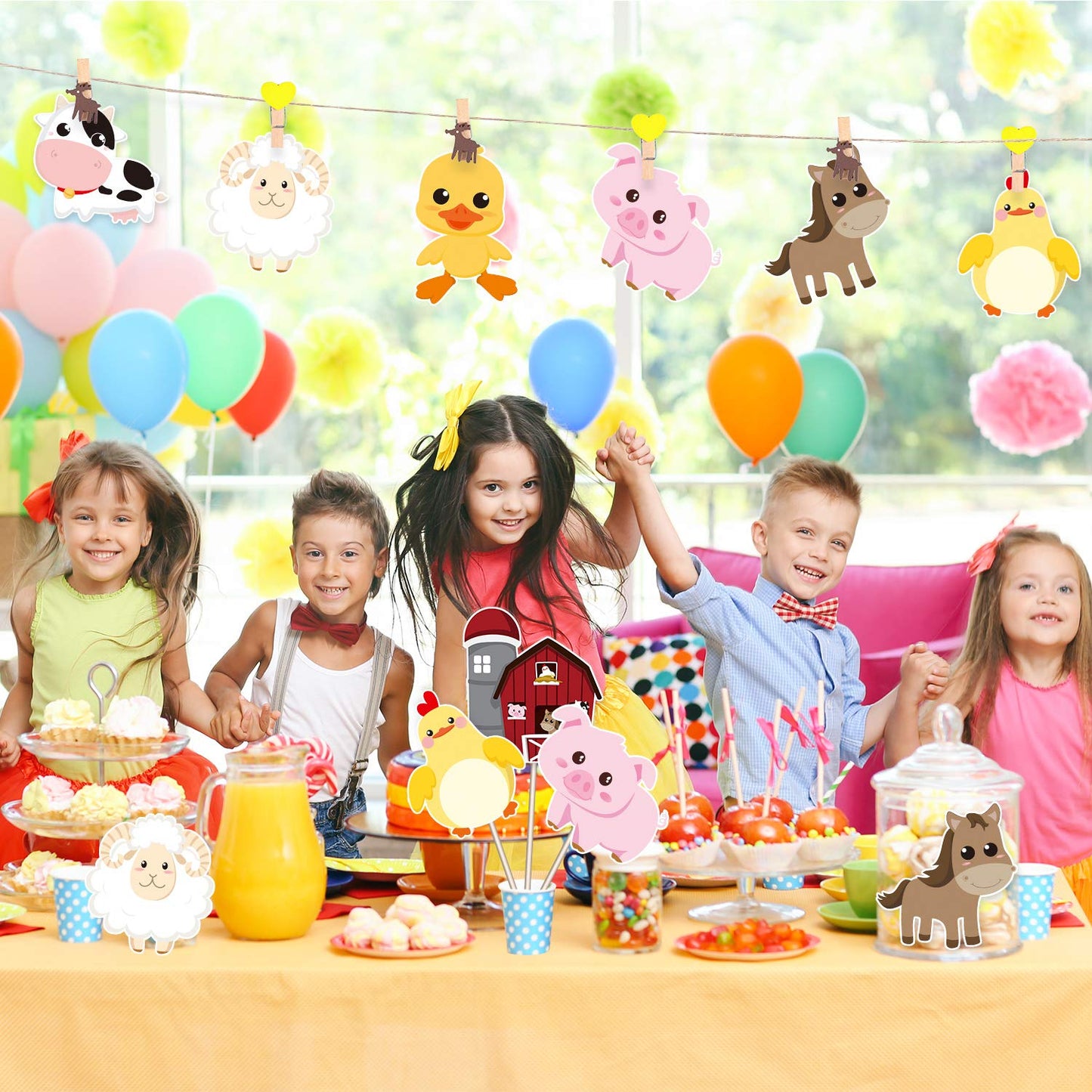 Blulu 28 Pieces Farm Animal Party Decorations Farm Animals Centerpiece Sticks Cutouts Table Toppers for Theme Party Birthday County Fair Decorations