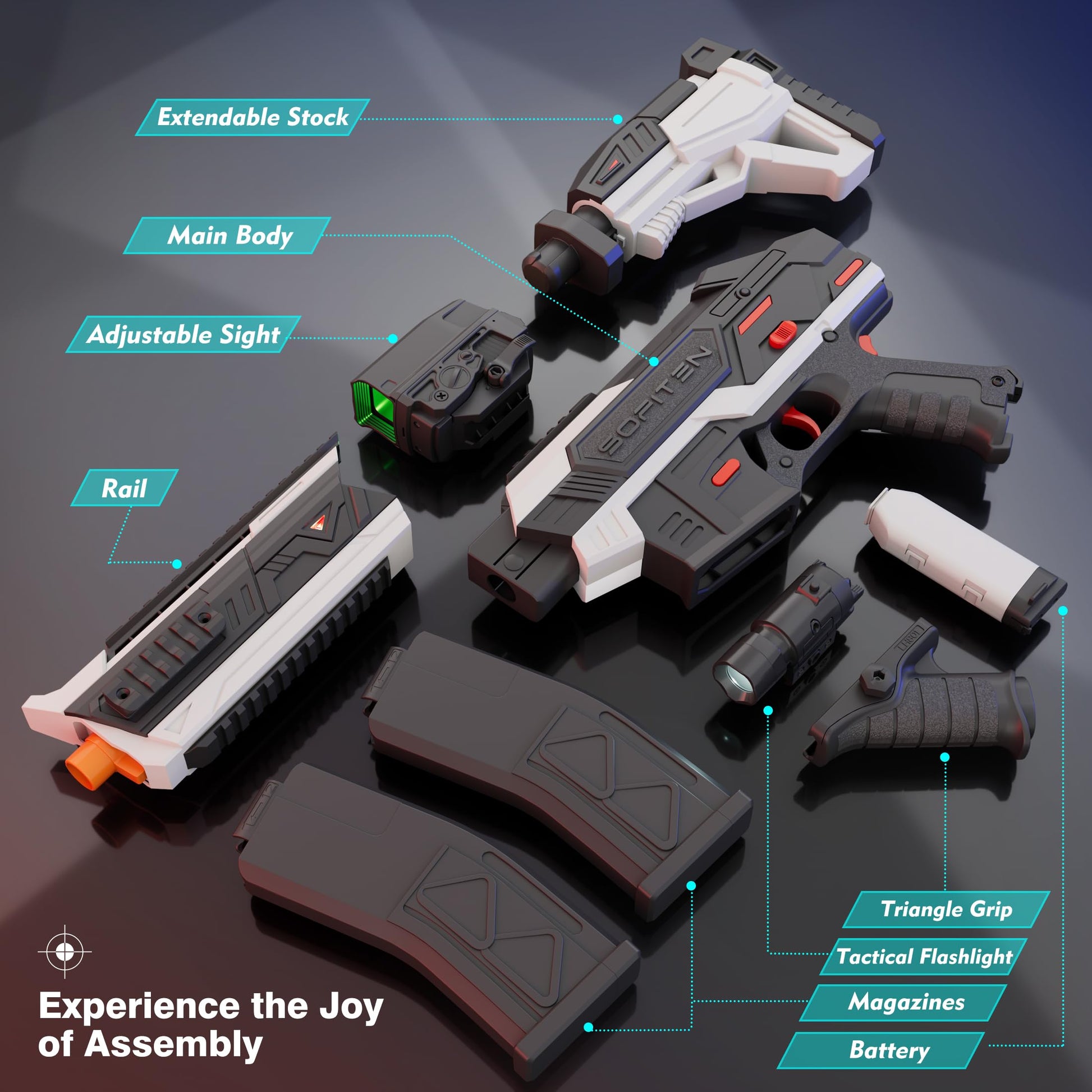 SOFITEN Electric Automatic Toy Gun Rifle Foam Dart Sniper Blaster with Adjustable Scope, Tactical Vest, Two Shooting Modes, Birthday Christmas