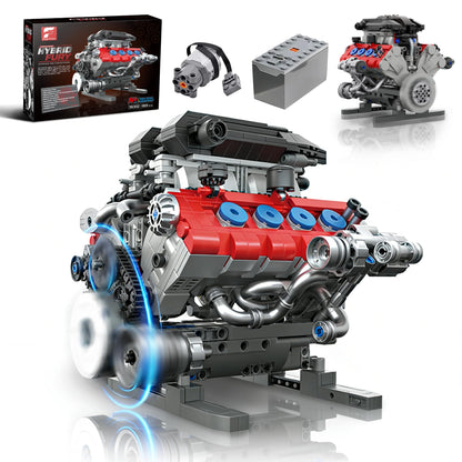 HUNKING V8 Engine Building Set for Adults, Build Your Own MOC Mini V8 Engine STEM Model Toy with Motor, Model kit that Run, Car Engine Building Blocks