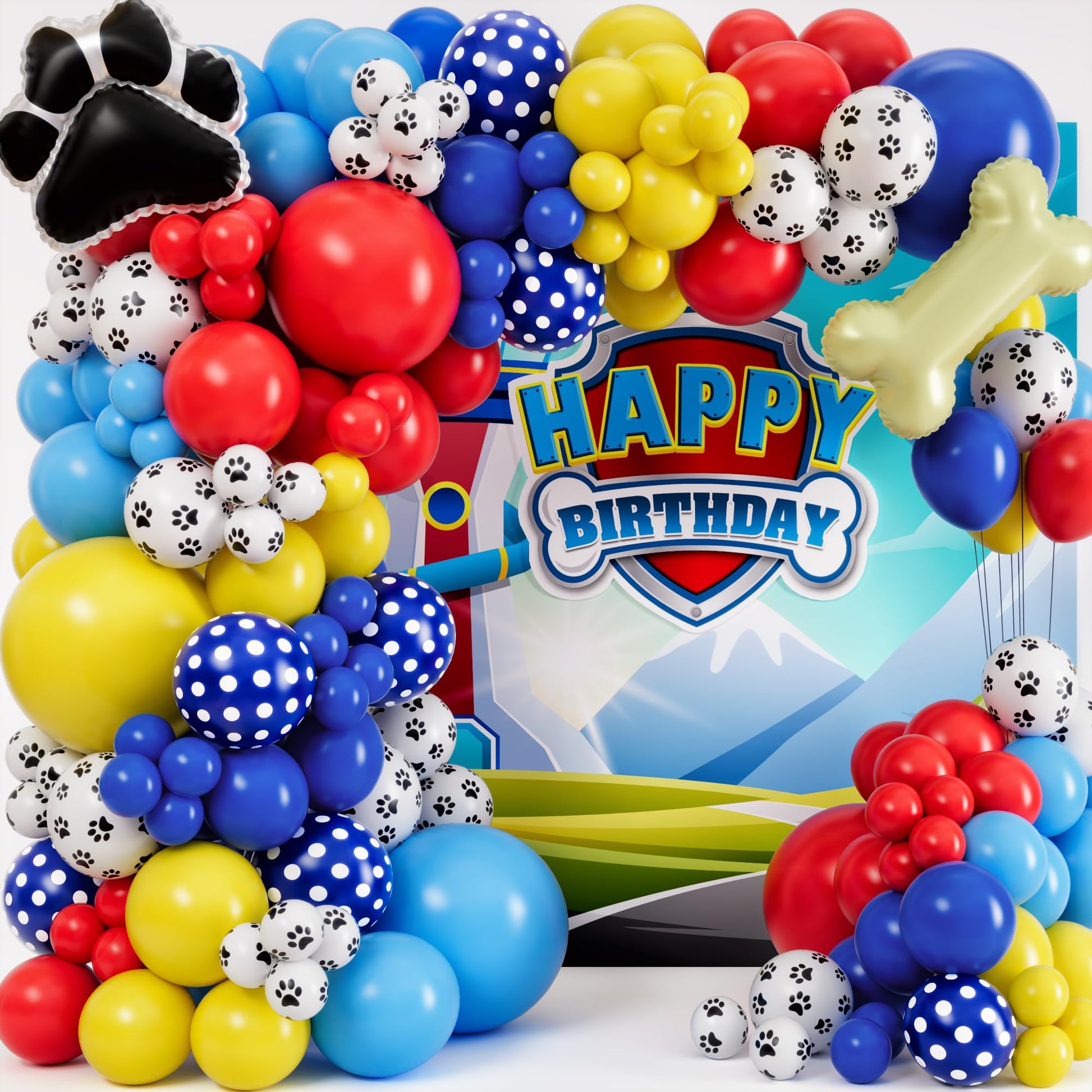 ALL-IN-1 Paw Balloons Garland Arch Kit with BONUS Dog Bone & Paw Print Balloons for Paw Birthday Decorations - Paw Balloons Backdrop, Paw Party