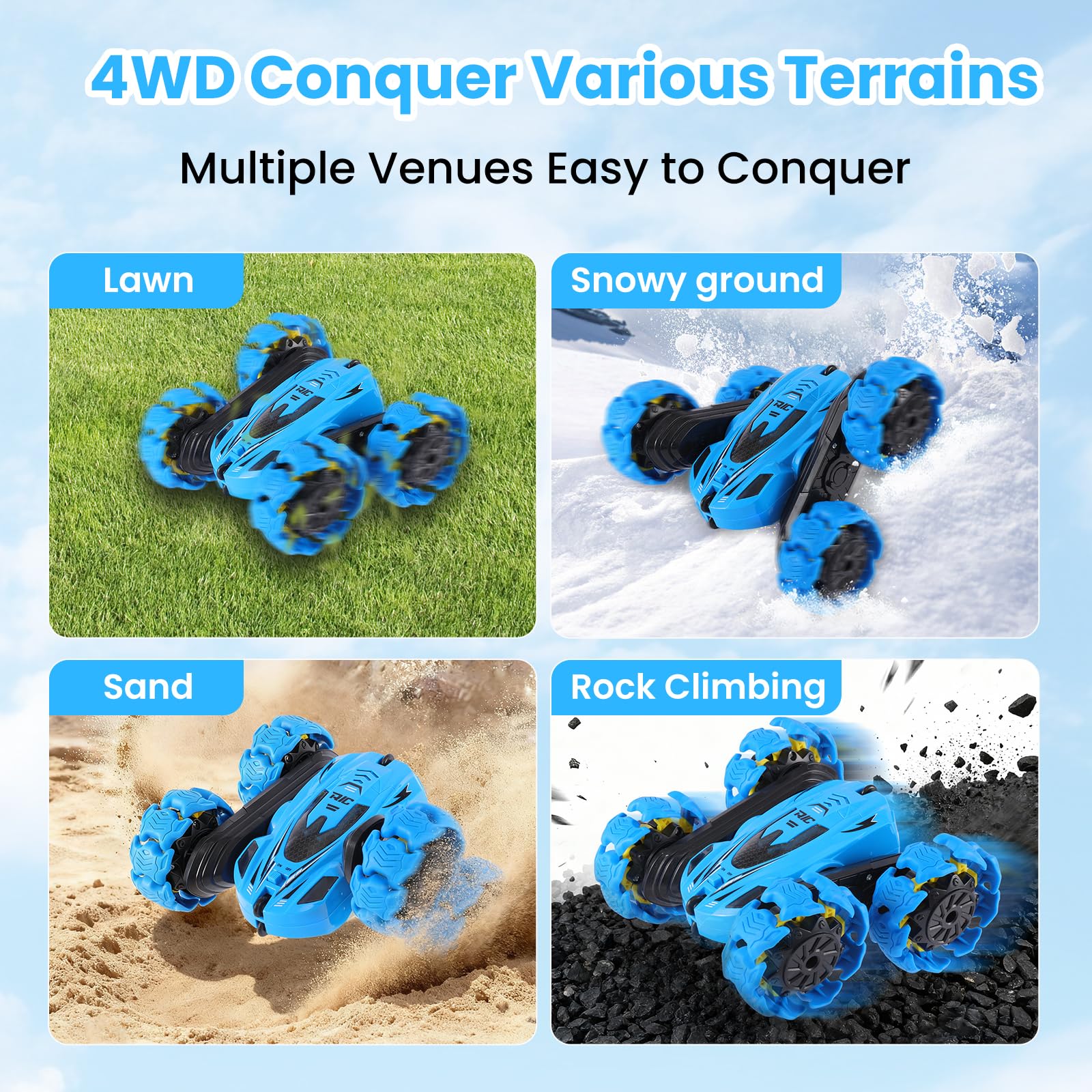 Osorantis RC Stunt Car, 360° Flips & Double-Sided Remote Control Truck with LED Lights, 2.4GHz High Speed All Terrain Off-Road Toy Car, Gift for Boys
