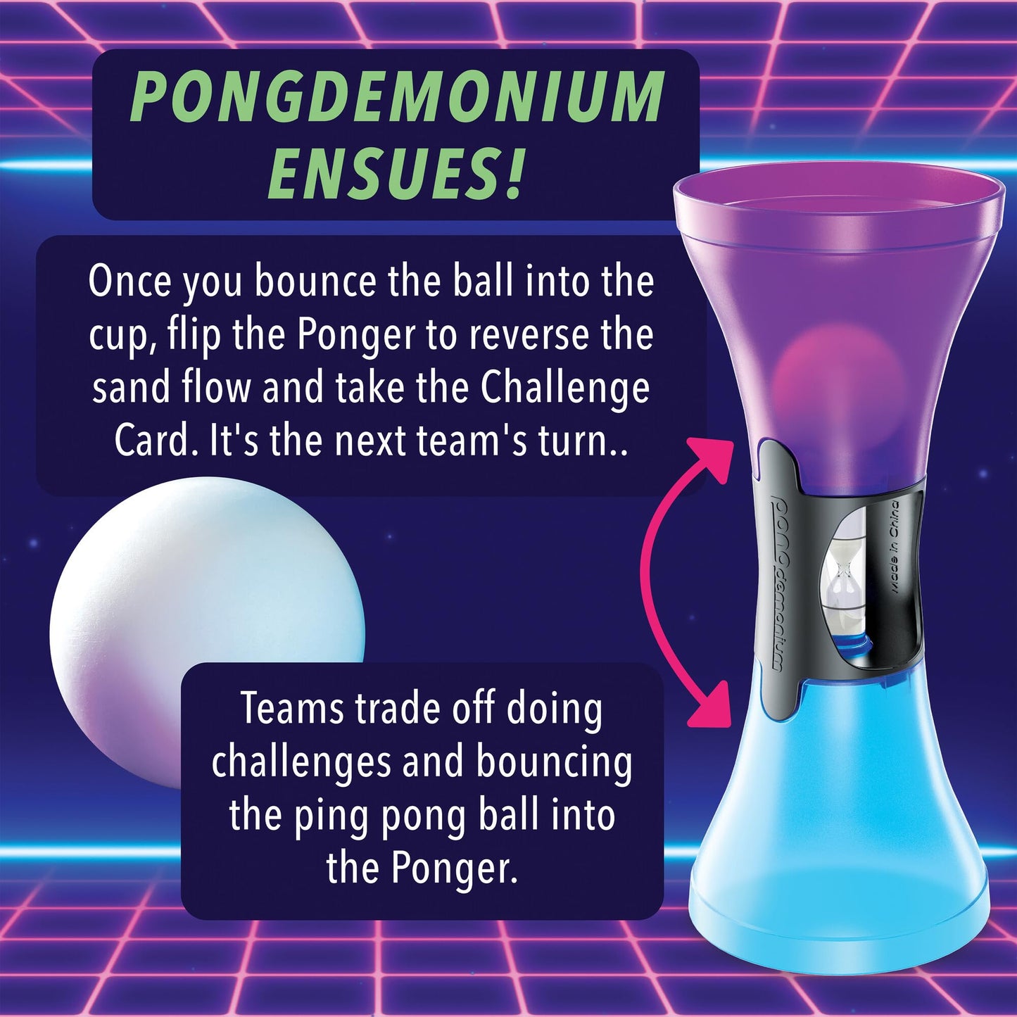 MindWare Pongdemonium Party Game - Fast-Paced Action Challenge with Timer, Bouncing Ball & 55 Cards - Hilarious Hot Potato-Style Game for Ages 6+, 2+