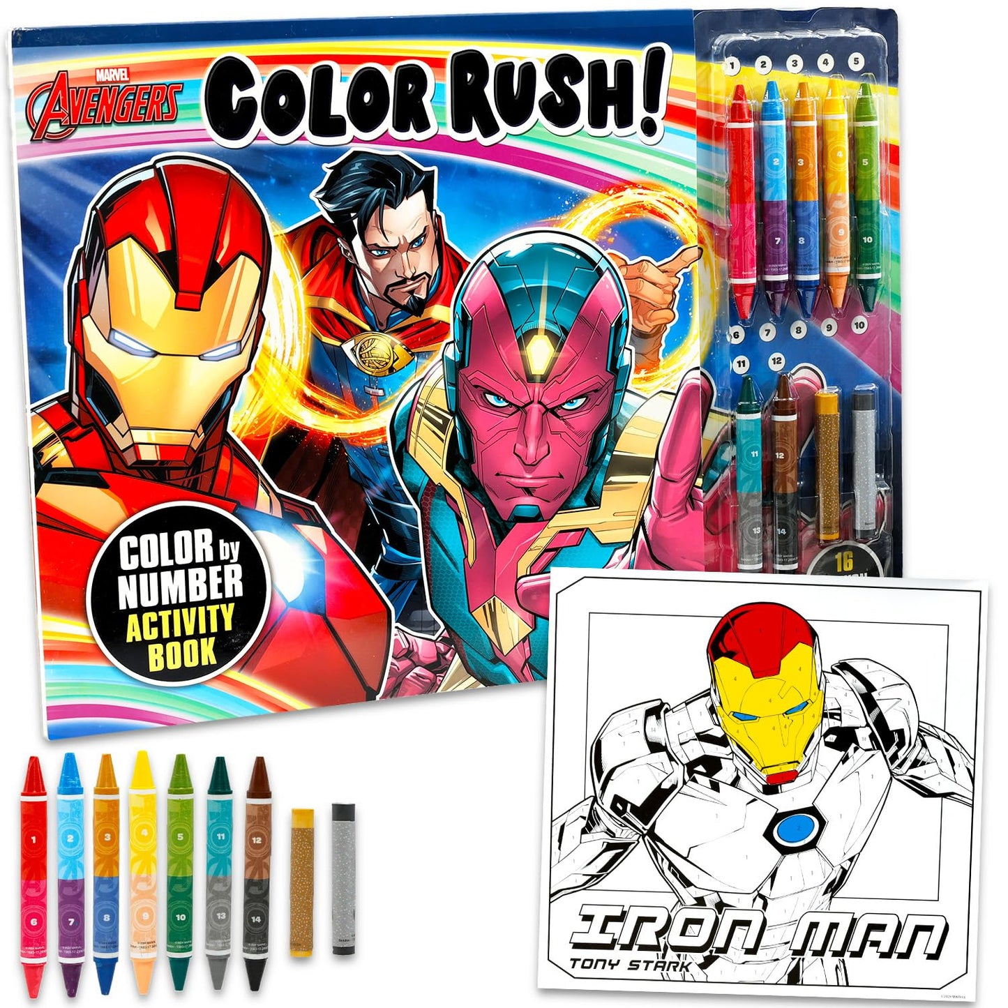 Marvel Avengers Color by Number Coloring Pad Activity Set Iron Man Captain America Color By Number Activity Book Bundle | Crayons, Coloring Pages