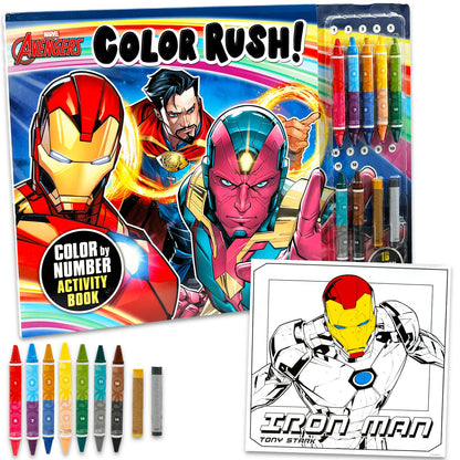 Marvel Avengers Color by Number Coloring Pad Activity Set Iron Man Captain America Color By Number Activity Book Bundle | Crayons, Coloring Pages