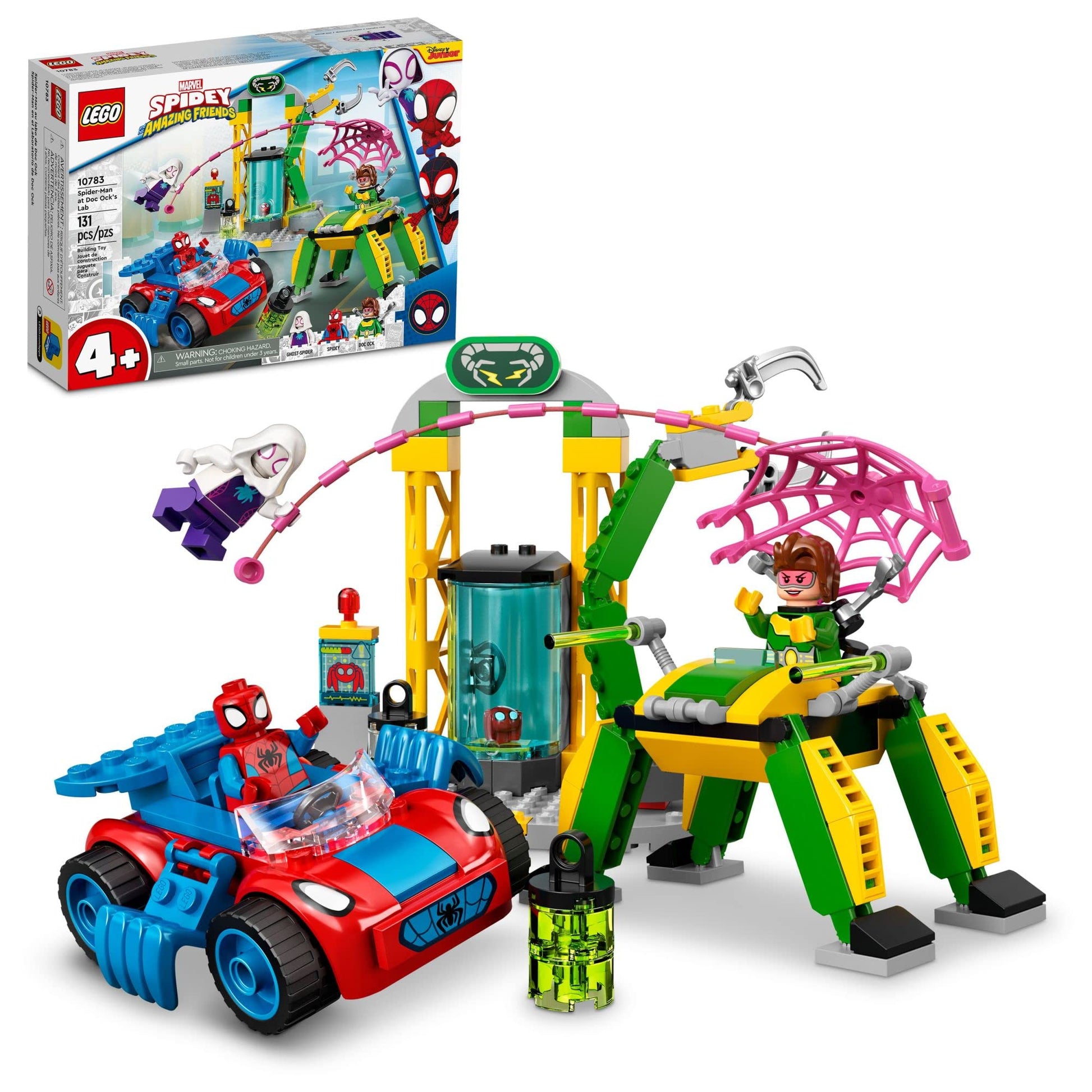 LEGO Marvel Spidey and His Amazing Friends Spider-Man at Doc Ock’s Lab 10783 Building Kit; Super-Hero Playset with Spider-Man, a Vehicle and 2 Other