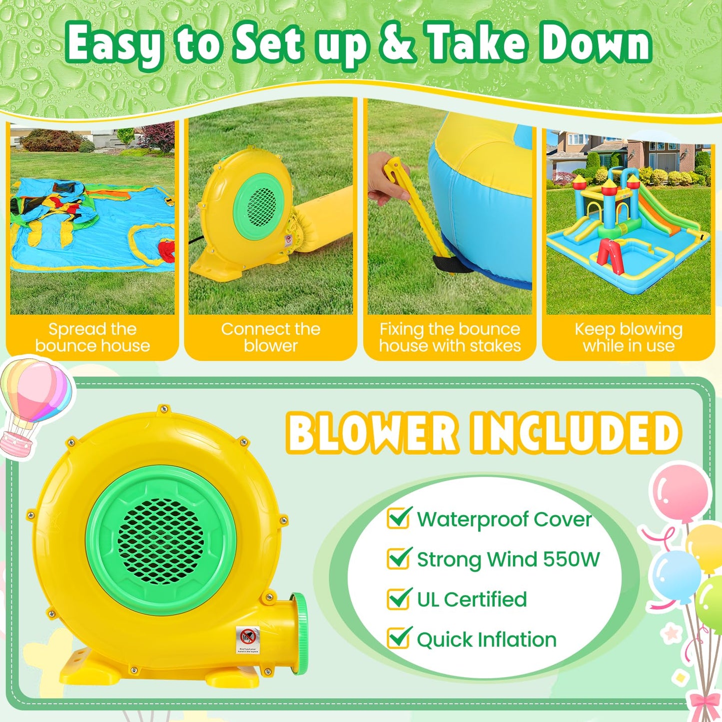 AKEYDIY Bounce House Water Slide,Giant Inflatable Water Slide for Big Kids 8-12 & Ages 3-10,Bounce House with Water Slide&Deep Pool,Blow Up Water