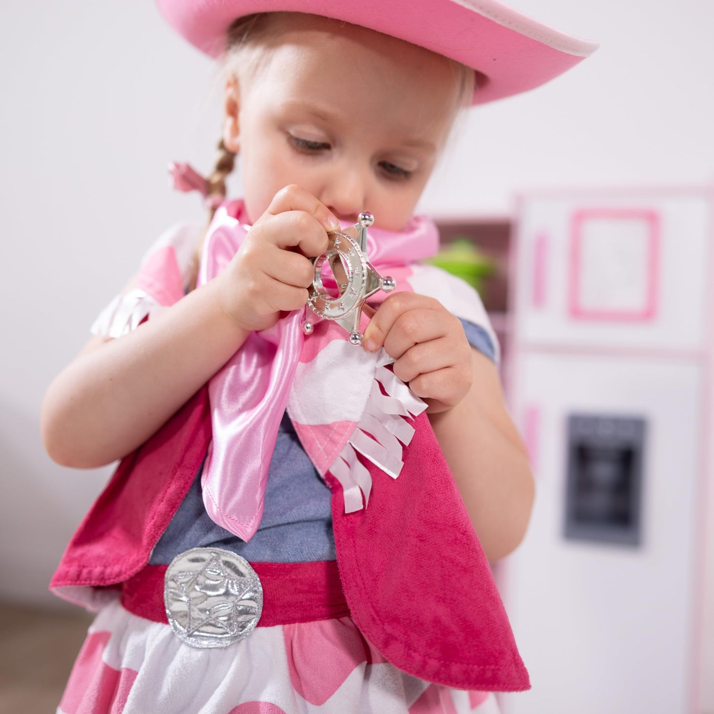 Melissa & Doug Cowgirl Role Play Costume Set (5pcs) - Skirt, Hat, Vest, Badge, Scarf