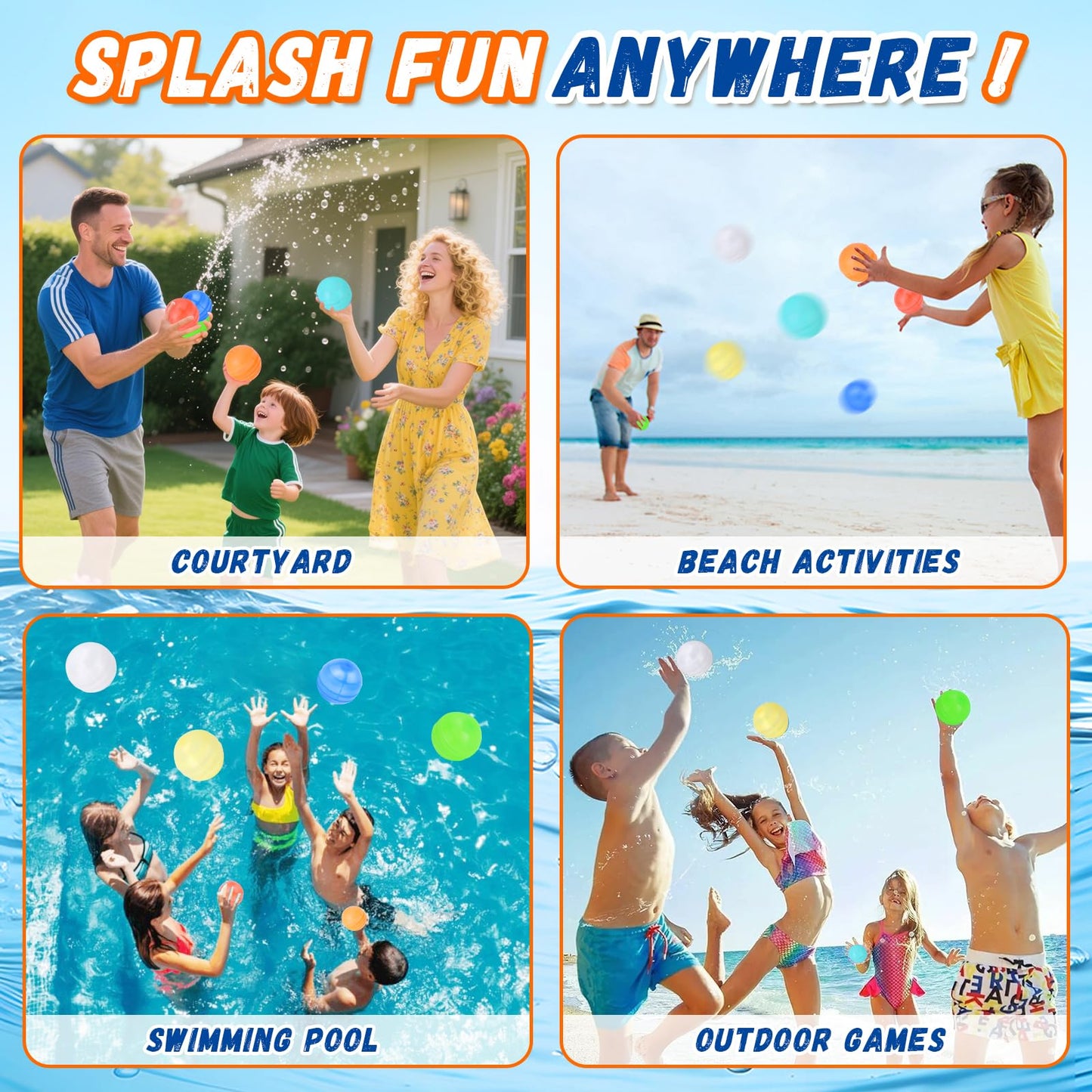 Reusable Water Balloons, 12 Pcs Self-Sealing Quick Fill Silicone Water Bombs, One-Hand Easy Fill Refillable Summer Pool Toys Easter Gifts for Kids
