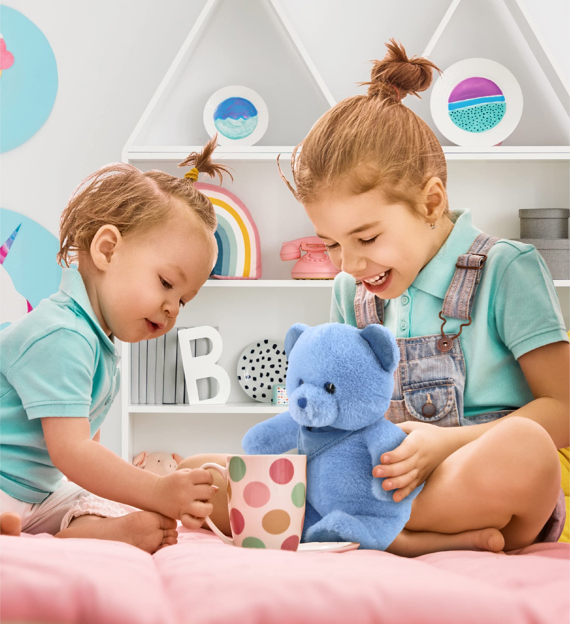 DolliBu Plush Bear Stuffed Animal - Soft Huggable Baby Blue Bear, Adorable Playtime Plush Toy, Cute Wildlife Cuddle Gifts for Kids and Adults - 8