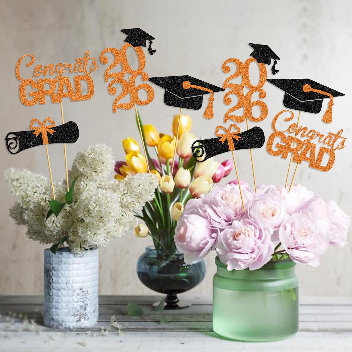 Orange Black Graduation Centerpieces for Tables 2026 Graduation Decorations Class of 2026 Graduation Table Decorations Graduation Party Centerpieces