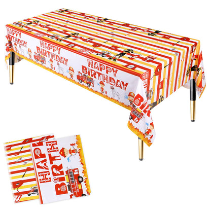 Lcoor 2 Pack Fire Truck Tablecloths, Firetruck Table Cover Plastic Disposable Party Supplies for Firefighting Theme Birthday Party Decorations