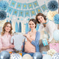 Dusty Blue Party Decorations with Sand Gold Balloons, Happy Birthday Banner, Paper Pompoms, Star Banner for Boys Kids Party Decor (blue)