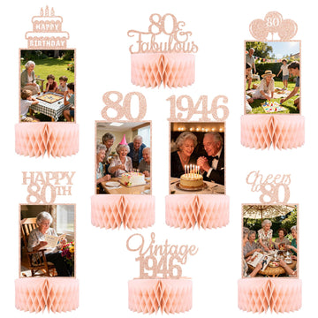 80th Birthday Table Centerpieces - 8 Pcs Vintage 1946 Honeycomb Decorations For Women Bday Party Supply, Cheers to 80 Photo Table Topper Celebration