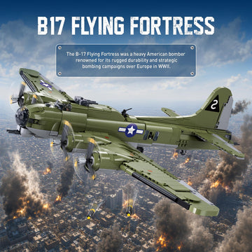 Sluban B-17 Flying Fortress Bomber Plane Building Blocks Set, 1270PCS WW2 Classic Military Fighter Aircraft Models with Display Stand, Army Airplane