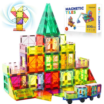 FlatGoat Magnetic Tiles 106 Piece Set, Magnet Building Blocks for Kids Toddlers, STEM Construction Toys with Gift Box for Ages 3 4 5 6 7 8+ Year Old