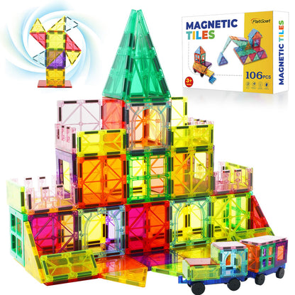 FlatGoat Magnetic Tiles 106 Piece Set, Magnet Building Blocks for Kids Toddlers, STEM Construction Toys with Gift Box for Ages 3 4 5 6 7 8+ Year Old