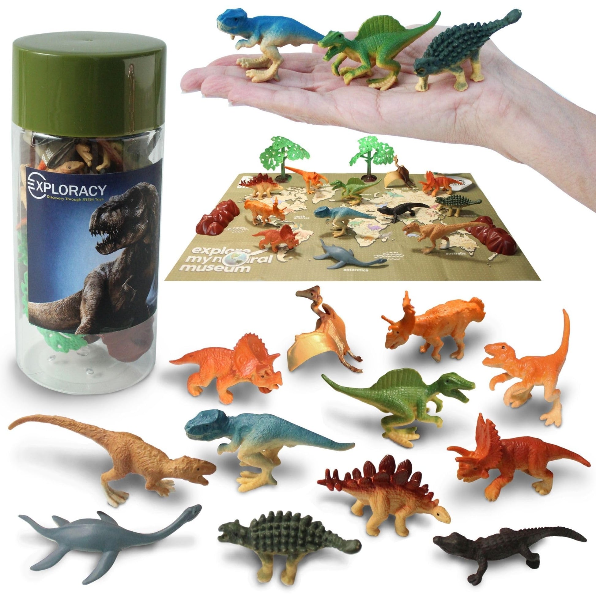 EXPLORACY 12 Mini Dinosaur Toys for Kids - Realistic T-Rex & Dino Figurines Playset for Toddlers Collectible Bath Animal Toys Sensory Bin Party Favors